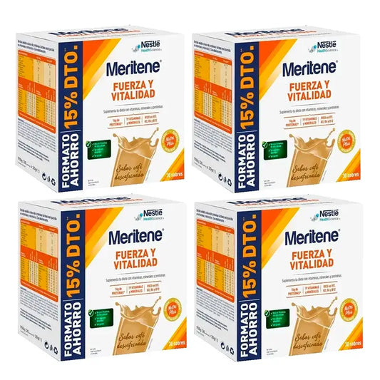 Meritene Fuerza y Vitalidad Café Descafeinado Formato Ahorro Pack 4 x 30 sobres