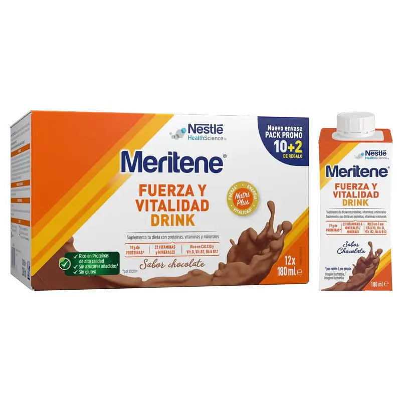 Meritene Fuerza Y Vitalidad Drink Chocolate, 12x180 ml