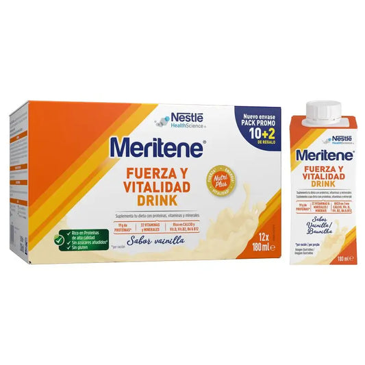 Meritene Fuerza Y Vitalidad Drink Vainilla, 12x180 ml