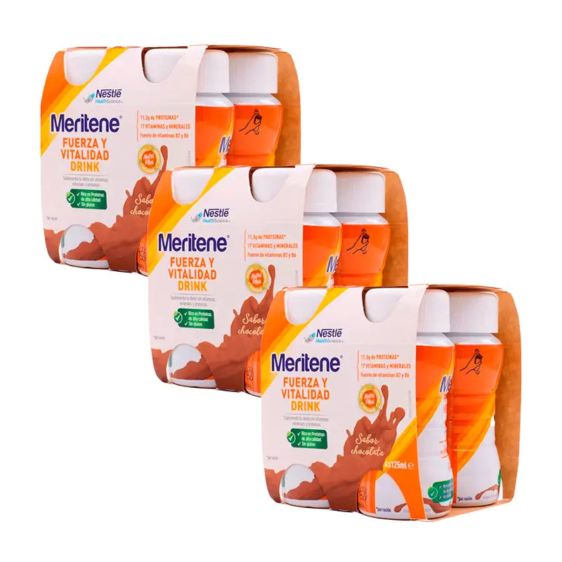 Meritene Pack Fuerza y Vitalidad Drink Batido Sabor Chocolate, 12X125 ml