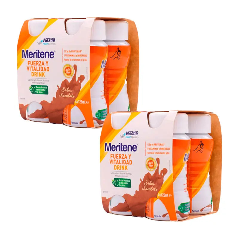 Meritene Pack Fuerza y Vitalidad Drink Batido Sabor Chocolate, 8X125 ml