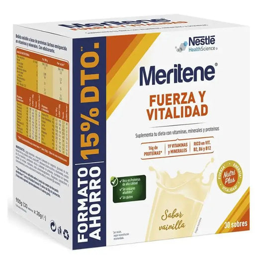 Meritene Fuerza Y Vitalidad Vainilla Formato Ahorro , 30 sobres