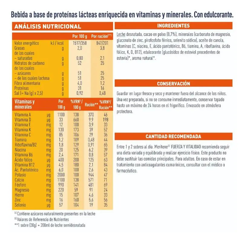 Meritene Fuerza y Vitalidad Vainilla, 15 sobres