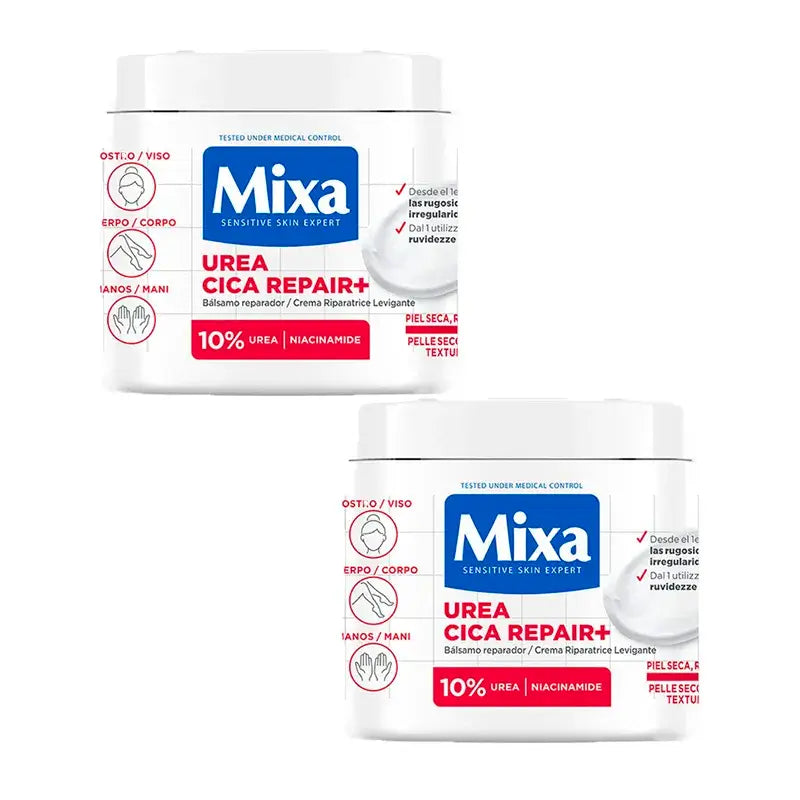 Mixa Duplo Bálsamo Repador Urea Cica Repair+ Para Piel Seca, Rugosa E Irregular  2 x 400Ml