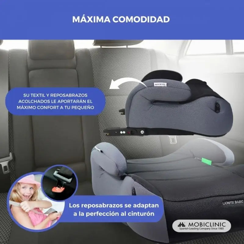 Mobiclinic Alzador De Coche Infantil Lionfix Basic 125-150 Cm Negro