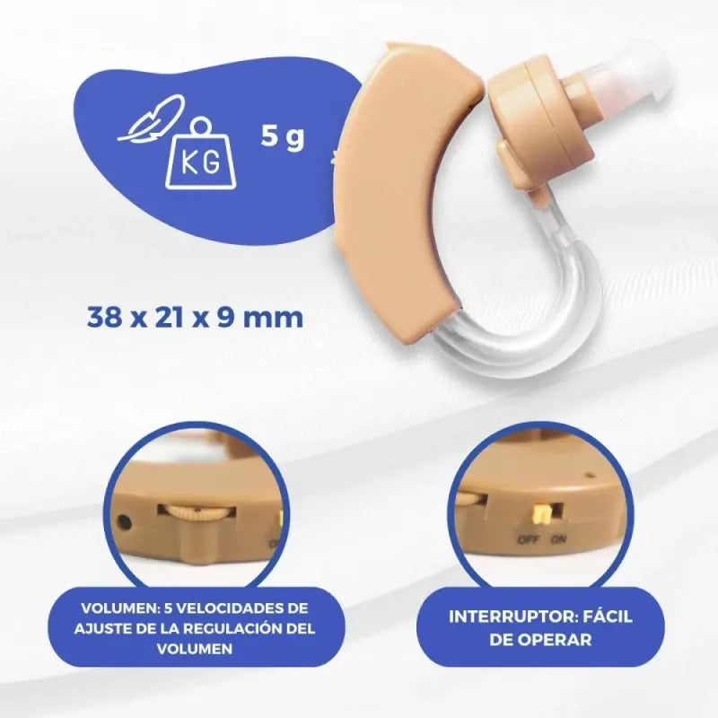 Mobiclinic Amplificador De Sonido - 5 Niveles De Volumen - Adaptable - Giro 360º - Beige - Earplus 2