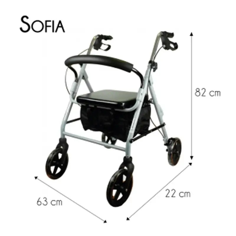 Mobiclinic Andador Con Ruedas - Plegable - Aluminio - Frenos En Manetas - Asiento Y Respaldo - Gris - Sofía