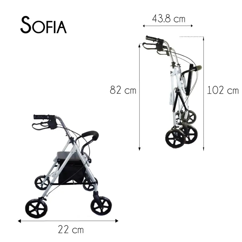 Mobiclinic Andador Con Ruedas - Plegable - Aluminio - Frenos En Manetas - Asiento Y Respaldo - Gris - Sofía