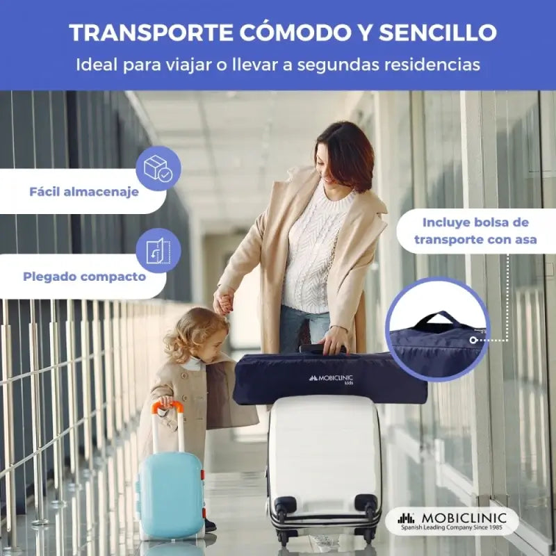 Mobiclinic Cuna De Viaje Con Ruedas - Portátil - Plegable - Resistente - Tela Transpirable - Bolsa De Transporte - Azul- Mofli