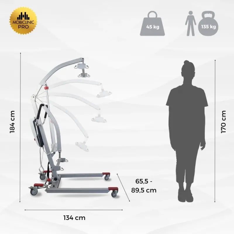 Mobiclinic Grúa Eléctrica - Incluye Arnés 4 Ganchos - Uso Mientras Se Carga - Compacta - Máx. 135 Kg - Fortuna Basic