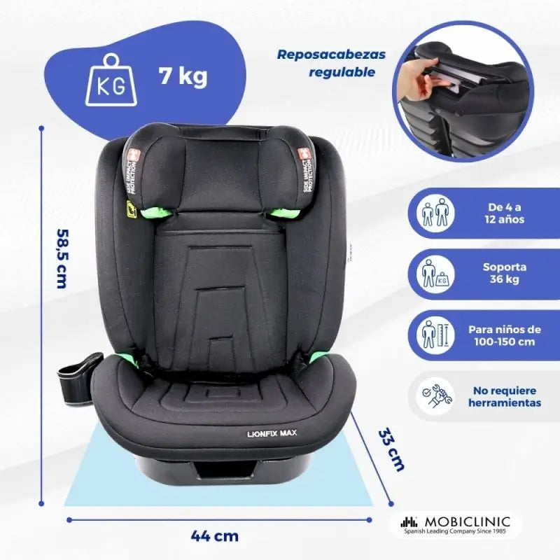 Mobiclinic Silla De Coche Infantil Lionfix Max 100-150 Cm Negro