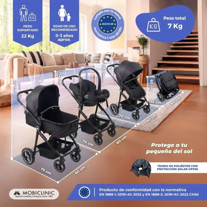 Mobiclinic Silla De Paseo Plegable Darky 3 En 1 Gris