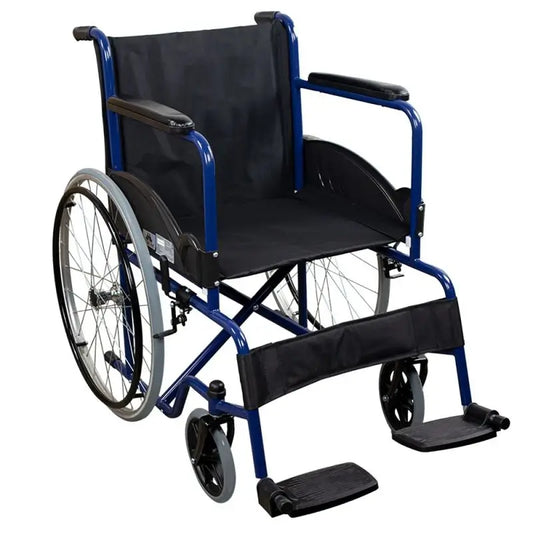 Mobiclinic Silla De Ruedas Plegable Con Ruedas Grandes, Reposabrazos Y Reposapiés Fijos, Azul