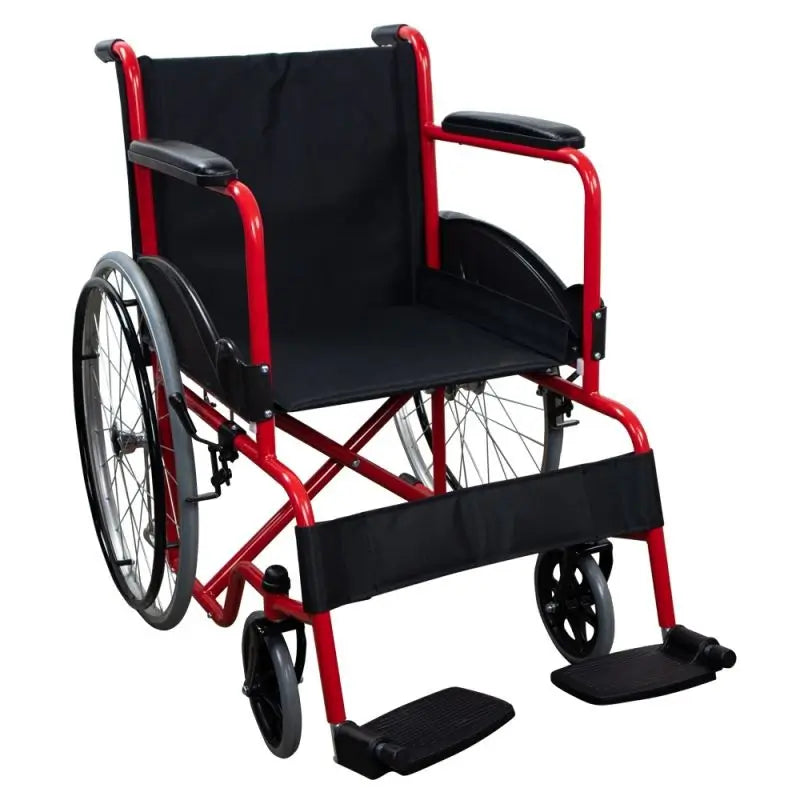 Mobiclinic Silla De Ruedas Plegable Con Ruedas Grandes, Reposabrazos Y Reposapiés Fijos, Roja