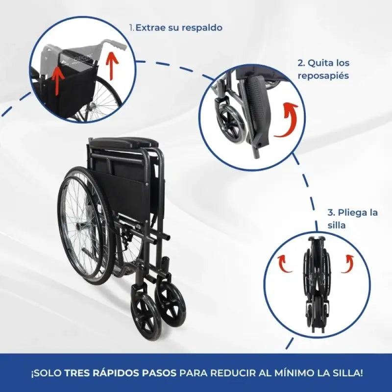 Mobiclinic Silla De Ruedas Plegable - Respaldo Y Reposapiés Desmontables - Acero - Ruedas Grandes - 46 Cm - Gris - Denver