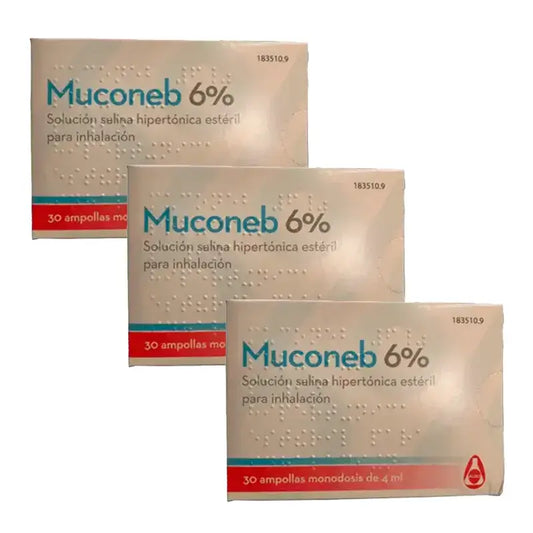 Muconeb 6% Solución Salina Inhalación, Pack 3 x (30 Ampollas x 4 ml)