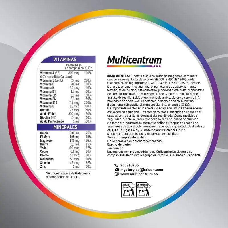 Multicentrum Hombre 50+ Complemento alimenticio Multivitamínico, 90 comprimidos