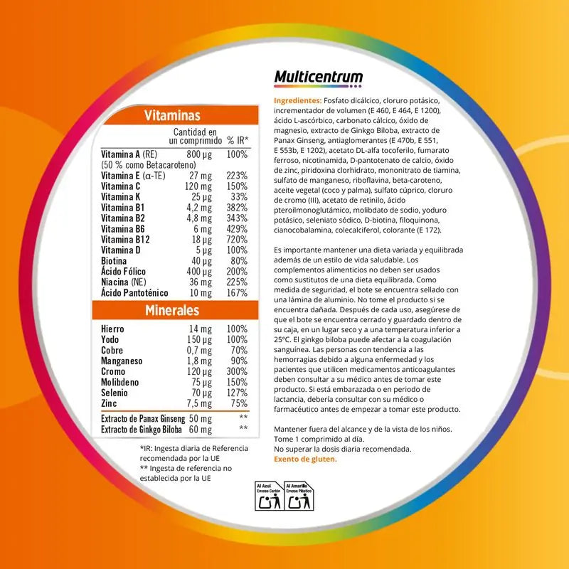 Multicentrum Rendimiento Plus Multivitamínico, 30 Comprimidos