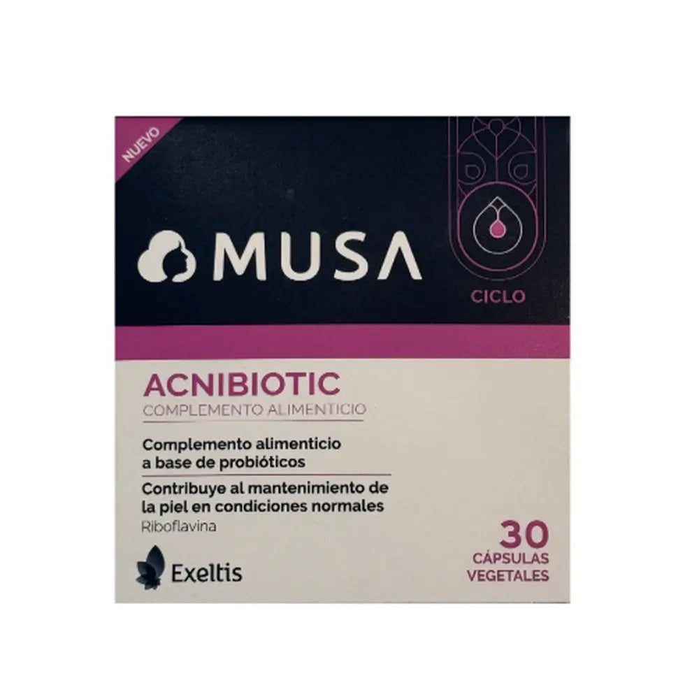 Musa Acnibiotic Complemento Alimenticio Con Probióticos Y Riboflavina Para El Acné , 30 cápsulas