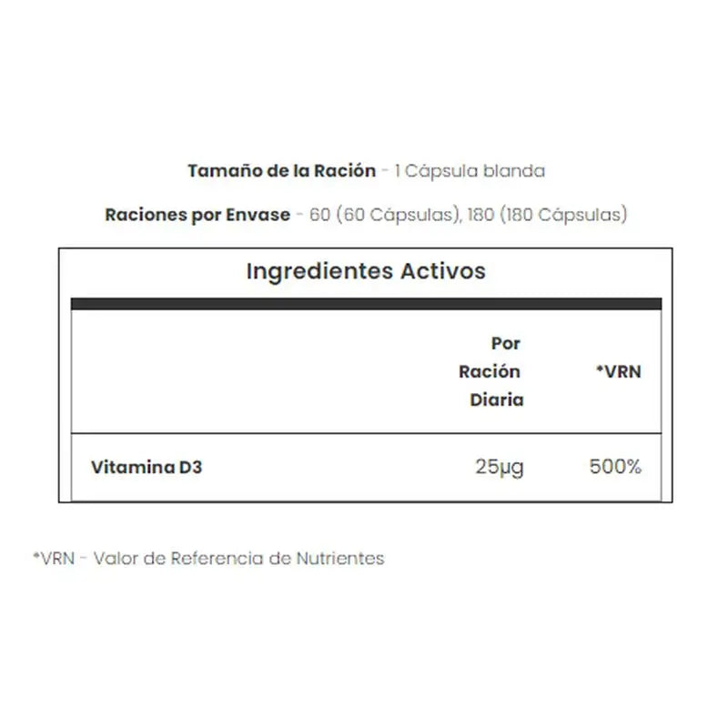 Myvitamins Vitamin D3 , 180 cápsulas