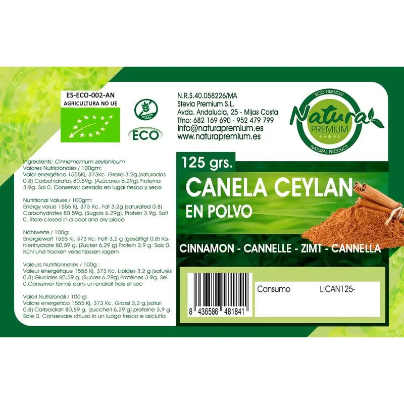 Natura Premium Canela Ceylan En Polvo Bio , 400 gr