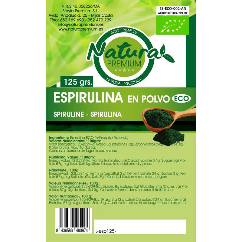 Natura Premium Espirulina En Polvo Bio , 125 gr