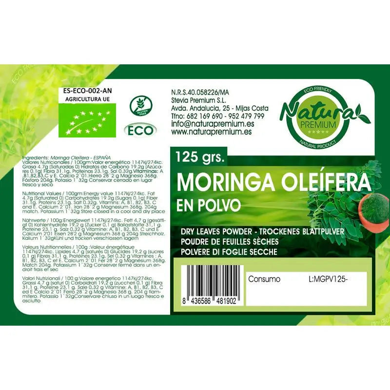 Natura Premium Moringa Molida En Polvo Bio , 400 gr