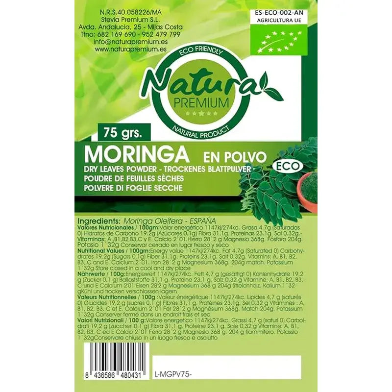 Natura Premium Moringa Molida En Polvo Bio , 75 gr