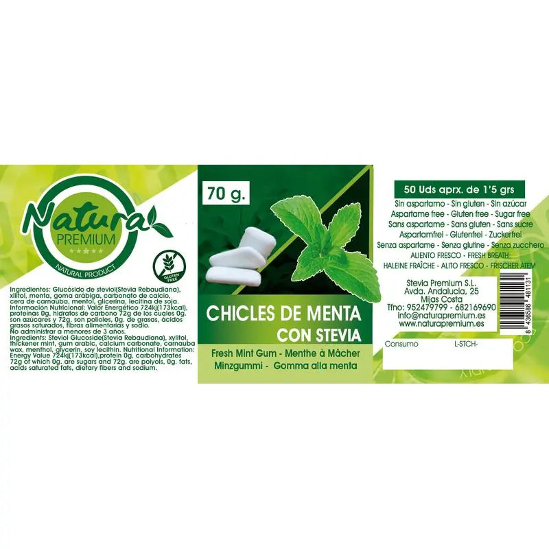 Natura Premium Stevia Chicles De Menta Aprxte. , 50 unidades