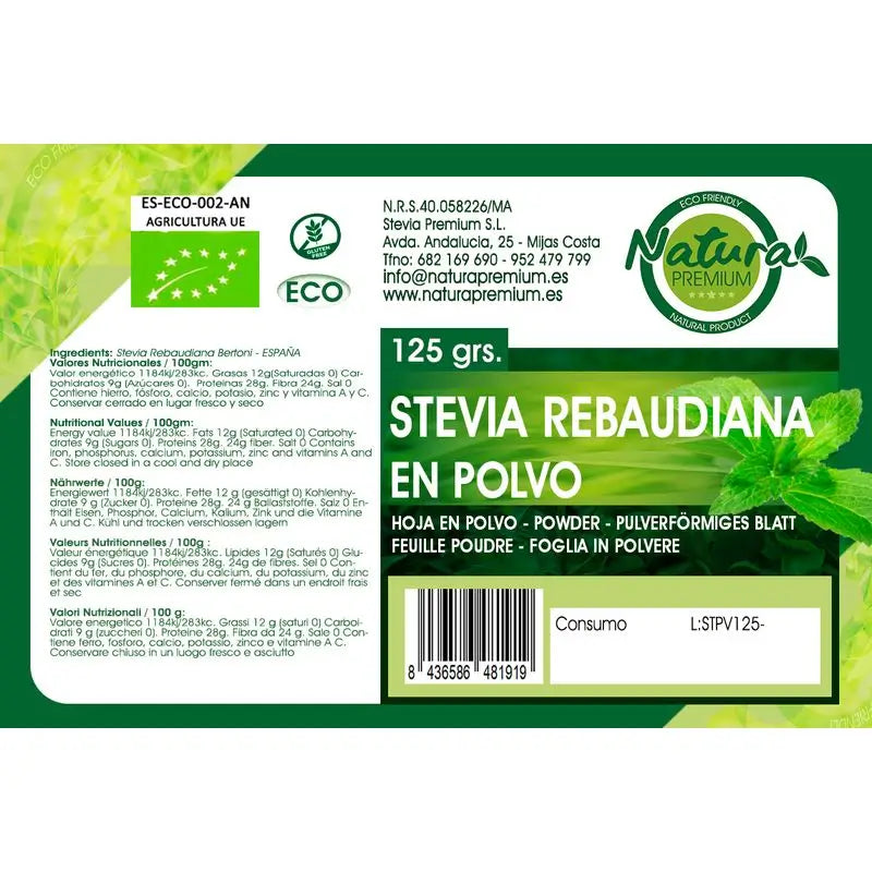 Natura Premium Stevia Hoja Molida En Polvo Bio , 500 gr