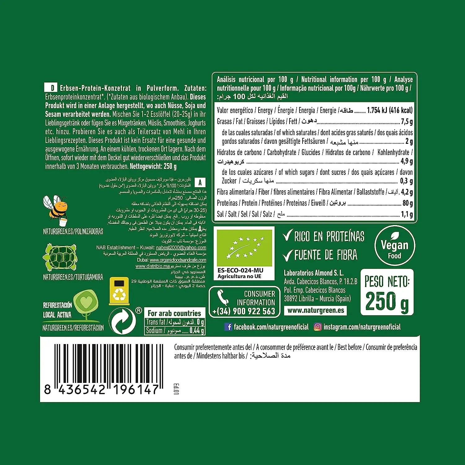 Naturgreen Proteina De Guisante Bio, 250 G