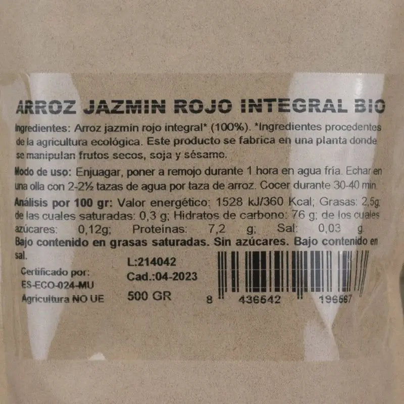 Naturgreen Arroz Jazmín Rojo Integral Bio, 500 g