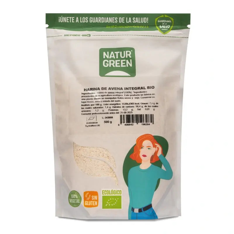 Naturgreen Harina Avena Integral Sin Gluten, 500 g