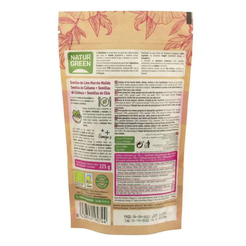 Naturgreen Semillas De Lino, Cáñamo, Calabaza Y Chía Bio, 225 g