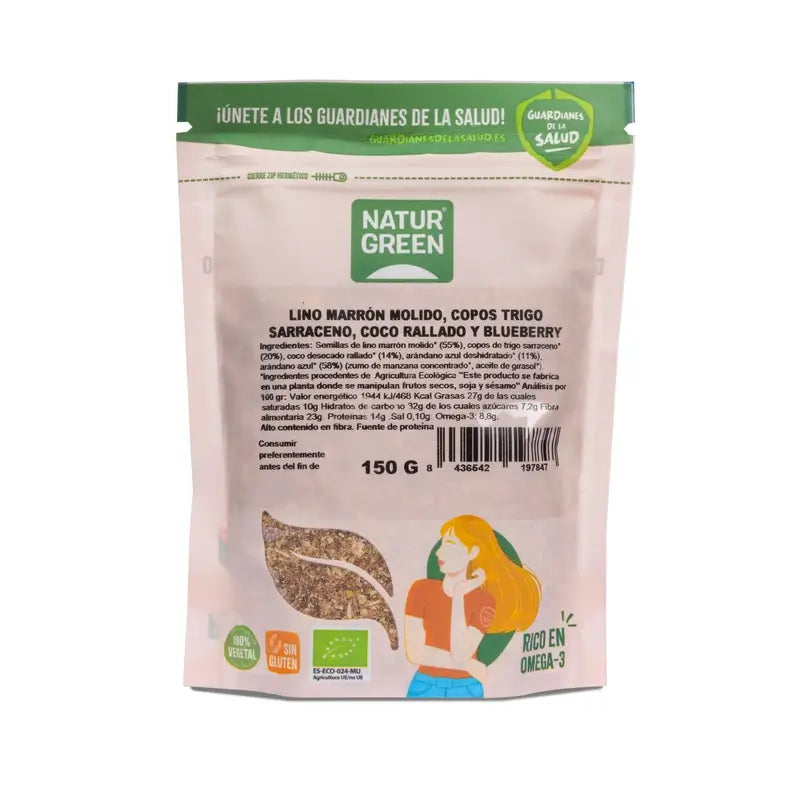 NaturGreen Lino, Trigo sarraceno, Coco, Blueberry Bio 150 g