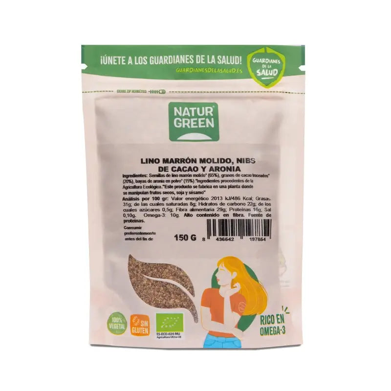 NaturGreen Semillas de lino, Nibs de cacao y Aronia Bio 150 g