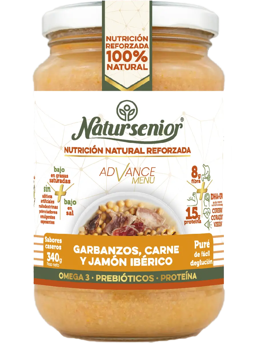 Natursenior Puré Adultos Garbanzos Con Carne Y Jamón Ibérico Con Omega 3 Dha+Epa, Prebióticos Y Proteínas. , 340 gr