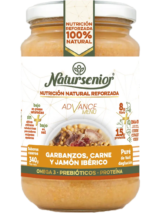 Natursenior Puré Adultos Garbanzos Con Carne Y Jamón Ibérico Con Omega 3 Dha+Epa, Prebióticos Y Proteínas. , 340 gr