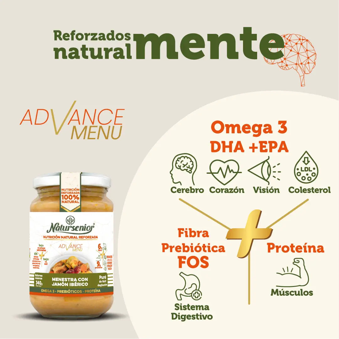 Natursenior Puré Adultos Menestra Con Jamón Ibérico Con Omega 3 Dha+Epa, Prebióticos Y Proteínas. , 340 gr