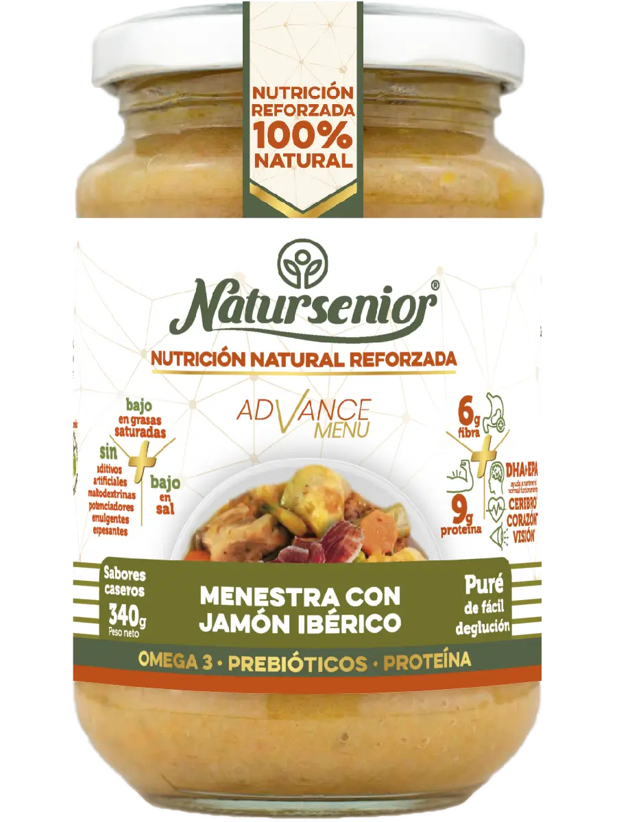 Natursenior Puré Adultos Menestra Con Jamón Ibérico Con Omega 3 Dha+Epa, Prebióticos Y Proteínas. , 340 gr