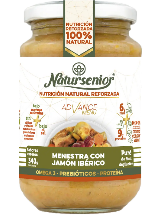 Natursenior Puré Adultos Menestra Con Jamón Ibérico Con Omega 3 Dha+Epa, Prebióticos Y Proteínas. , 340 gr