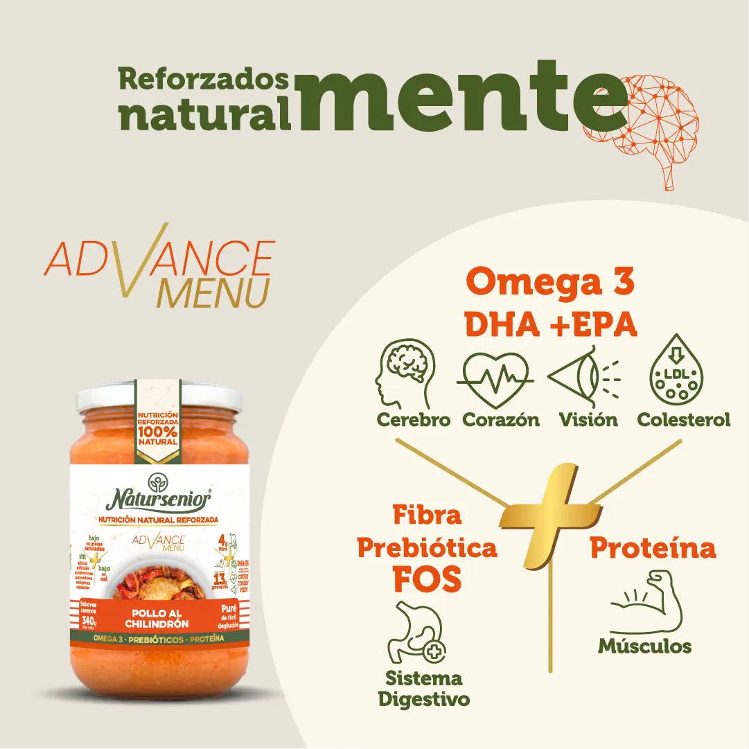 Natursenior Puré Adultos Pollo Al Chillindrón Con Omega 3 Dha+Epa, Prebióticos Y Proteínas. , 340 gr