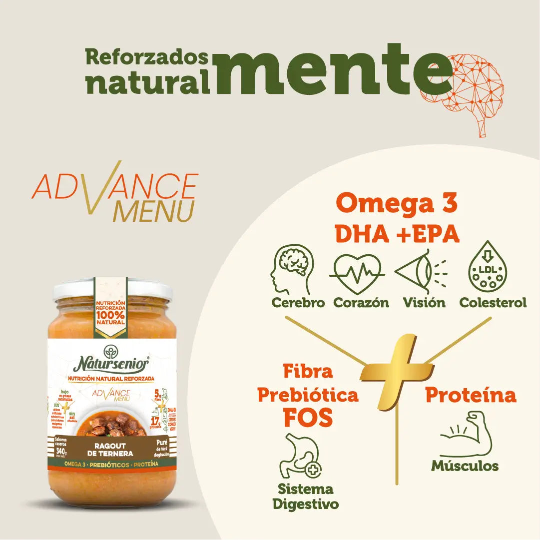 Natursenior Puré Adultos Ragout De Ternera Con Omega 3 Dha+Epa, Prebióticos Y Proteínas. , 340 gr