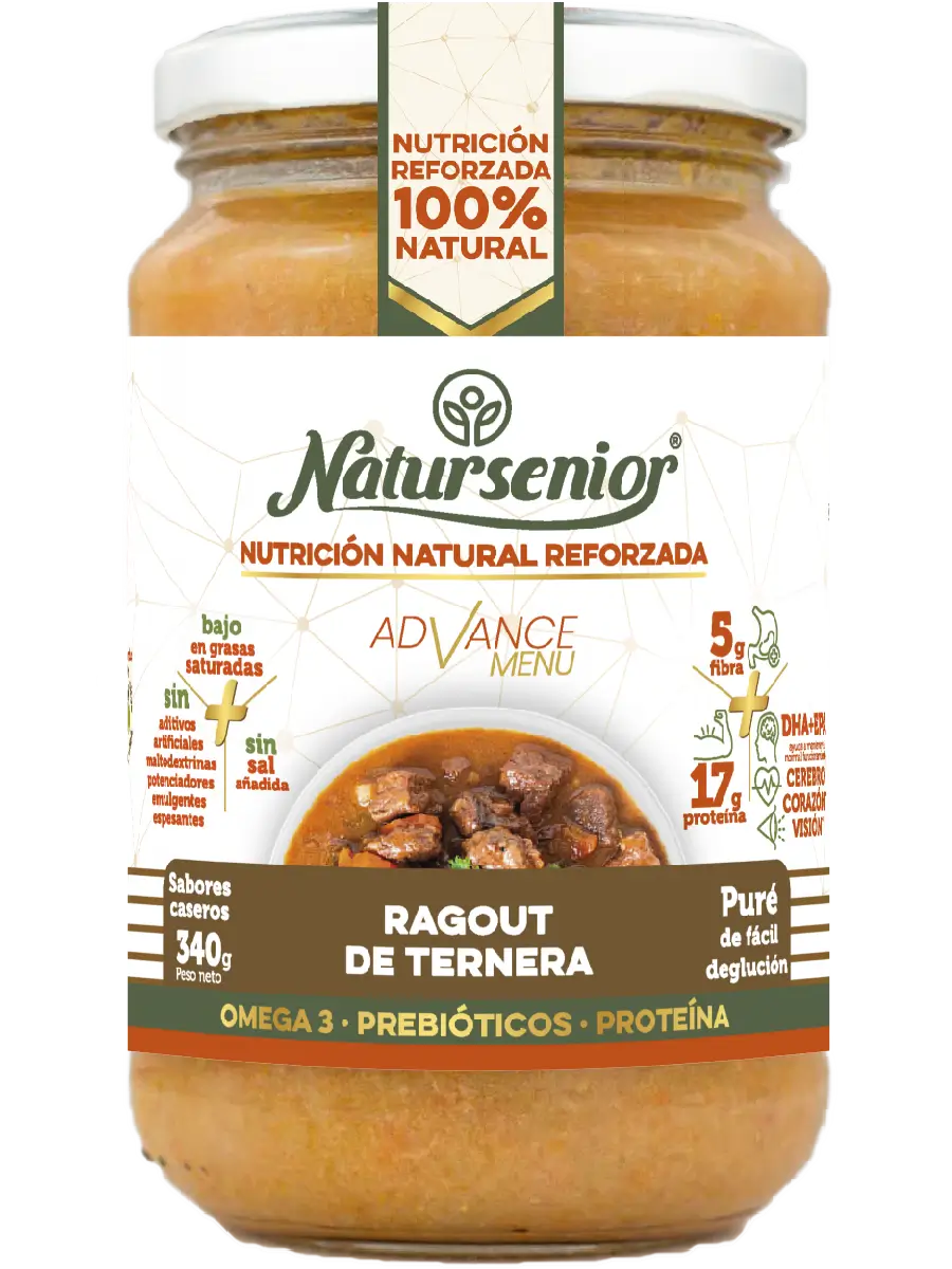 Natursenior Puré Adultos Ragout De Ternera Con Omega 3 Dha+Epa, Prebióticos Y Proteínas. , 340 gr