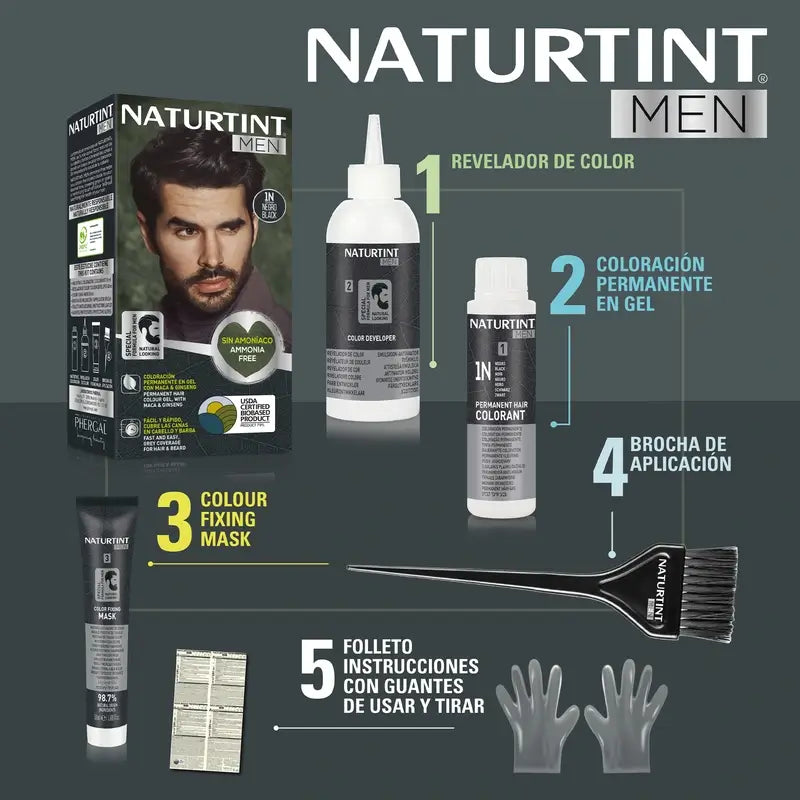 Naturtint Men Tinte Coloración Permanente Hombre Cabello Y Barba Sin Amoníaco 1N - Negro