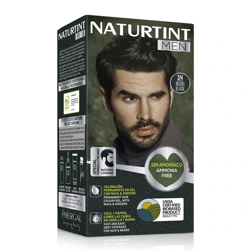 Naturtint Men Tinte Coloración Permanente Hombre Cabello Y Barba Sin Amoníaco 1N - Negro