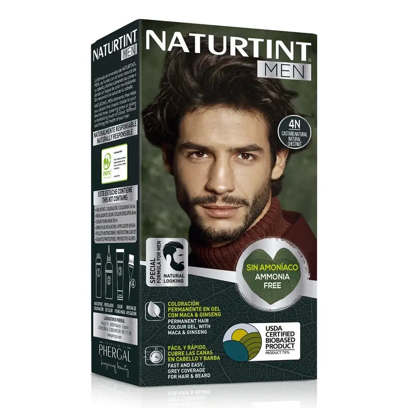 Naturtint Men Tinte Coloración Permanente Hombre Cabello Y Barba Sin Amoníaco 4N - Castaño Natural