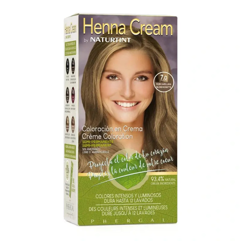 Naturtint Henna Cream Coloración Semipermanente Natural Tinte Sin Amoníaco 7.0 Rubio Avellana