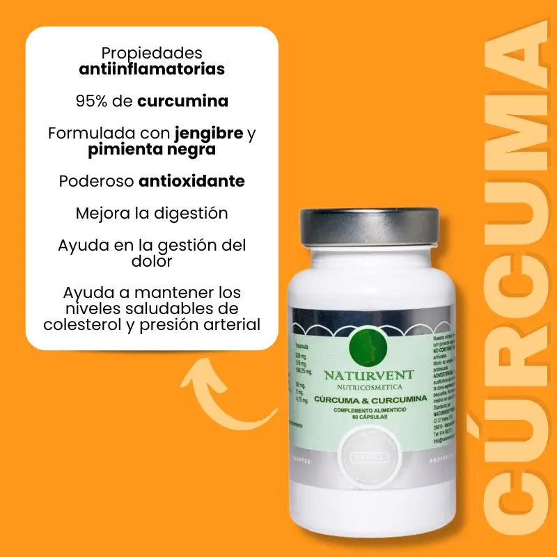 Naturvent Antiinflamatorio Cúrcuma & Curcumina Con 95% De Curcumina., 60 cápsulas