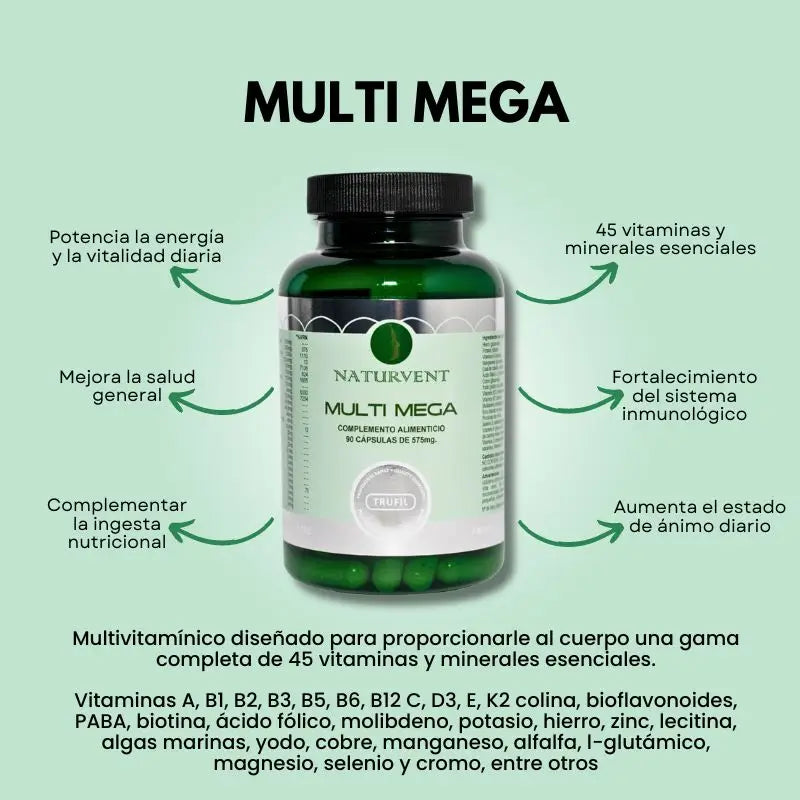 Naturvent Multivitaminas Multi Mega Multivitamínico, 90 cápsulas